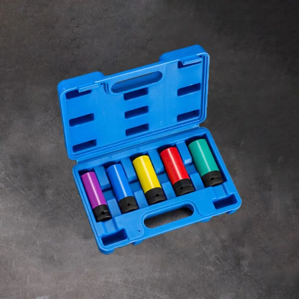 Ochraniacz na koło napędowe z cienką ścianką, głęboki nasadka metryczna na nakrętki kołowe, nasadka z kodowaniem kolorowym, plastikowa tuleja, nasadka udarowa.