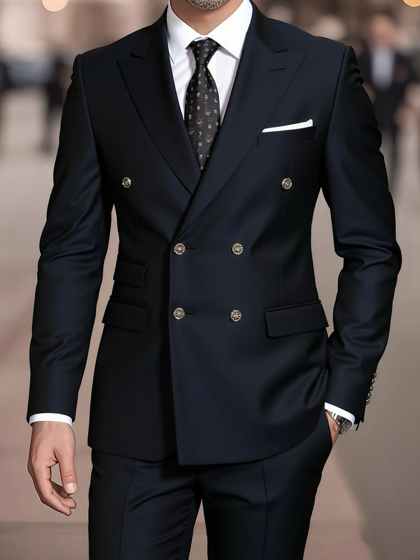 

【Classic】Men's 2 Pcs Classic Double Breasted Peak Lapel Suit Set Jacket Pants for Vintage Formal Banquet