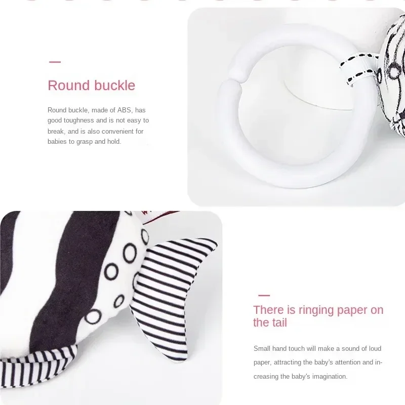 Soft Hanging Stroller/Crib Bell, Black & White Baby Rattle for Development 4