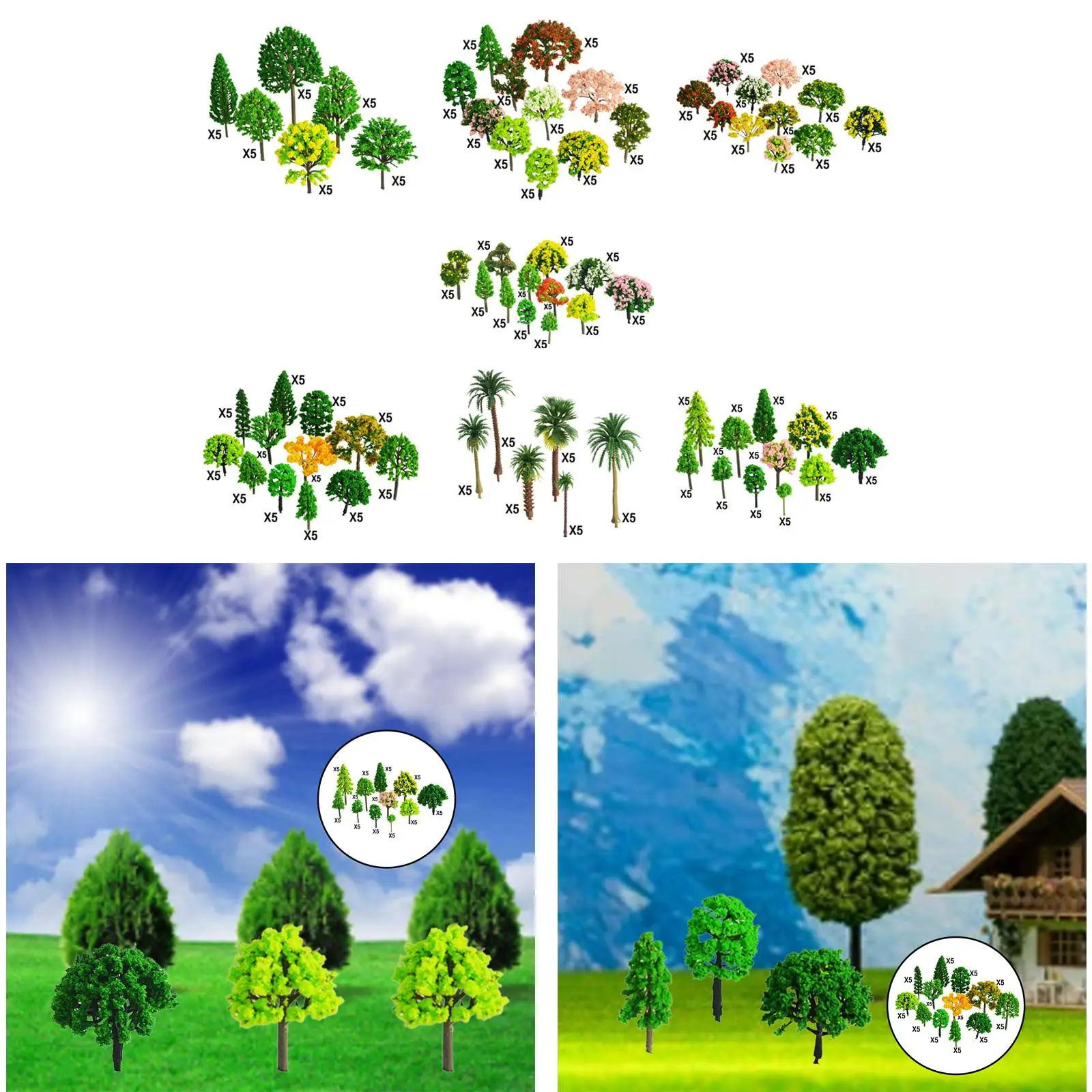 Plastic Landscape Model Trees Miniature Scenery Kit Simulation Small Tree Set for Architecture Sand Table