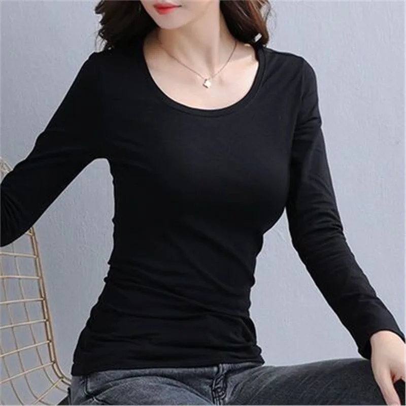 1pcs Women Autumn Thin Long-sleeved T-shirt Lady Thermal Underwear  Slim Fit Fashion New Style Round-neck V-neck Top