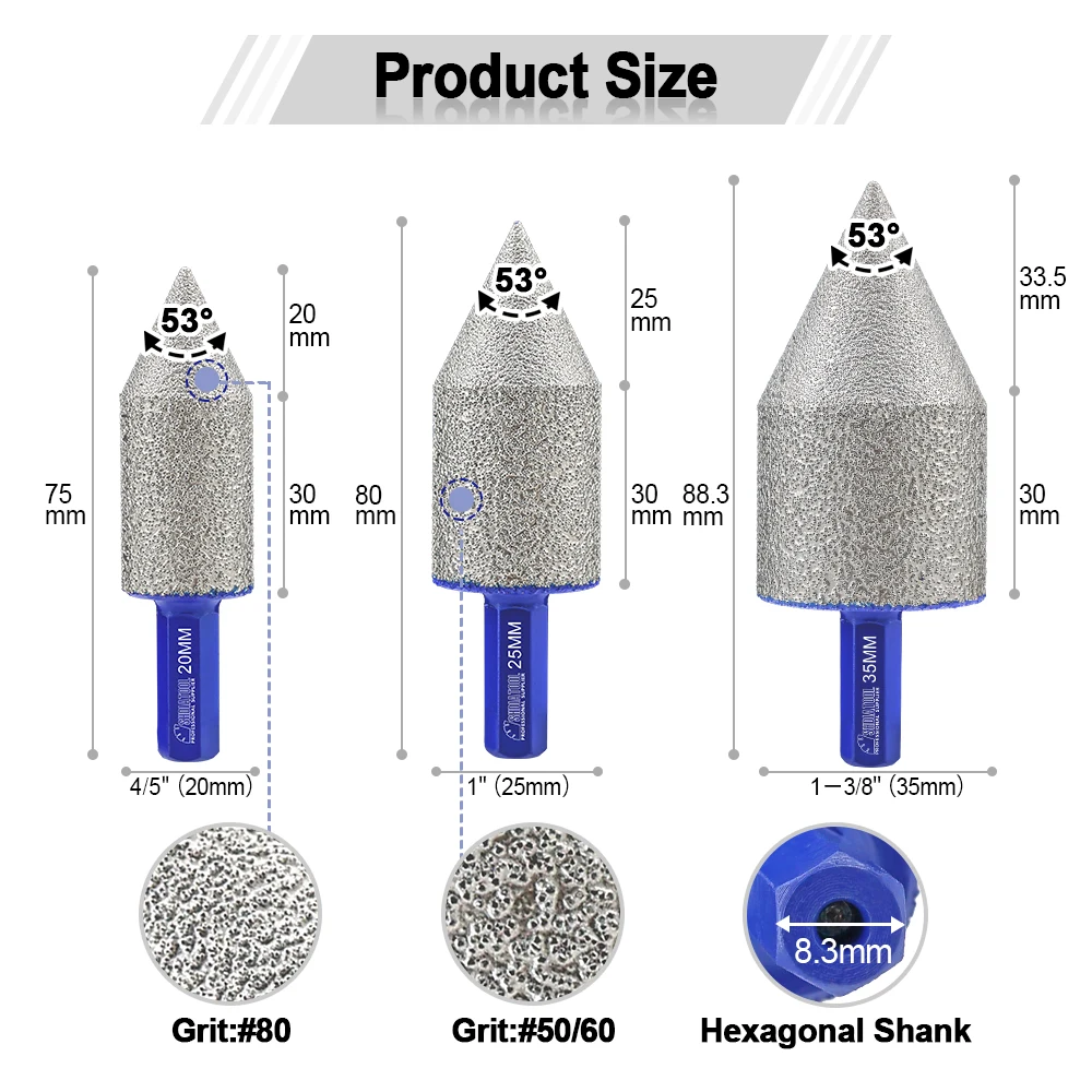 SHDIATOOL Hex Shank Diamond Milling Finger Bit Dia20/25/35mm Crowns Construction Chamfering Polishing Tile Granite Marble Quartz