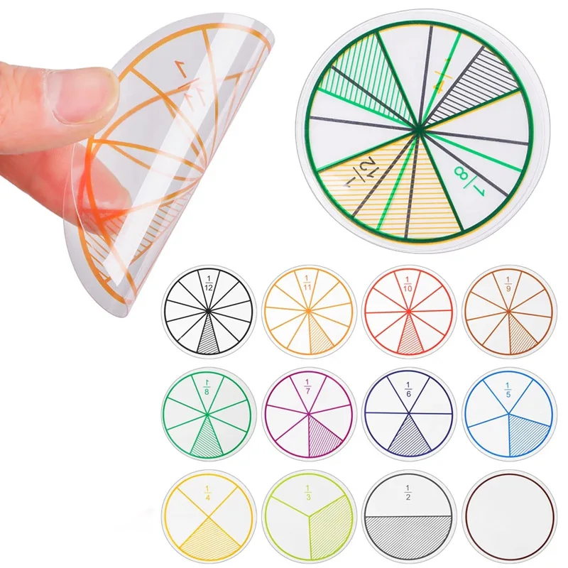 6Set Transparent Educational Math Manipulatives Circle Fraction Tiles Classroom Set Home School Kids Learning Teaching Supplies