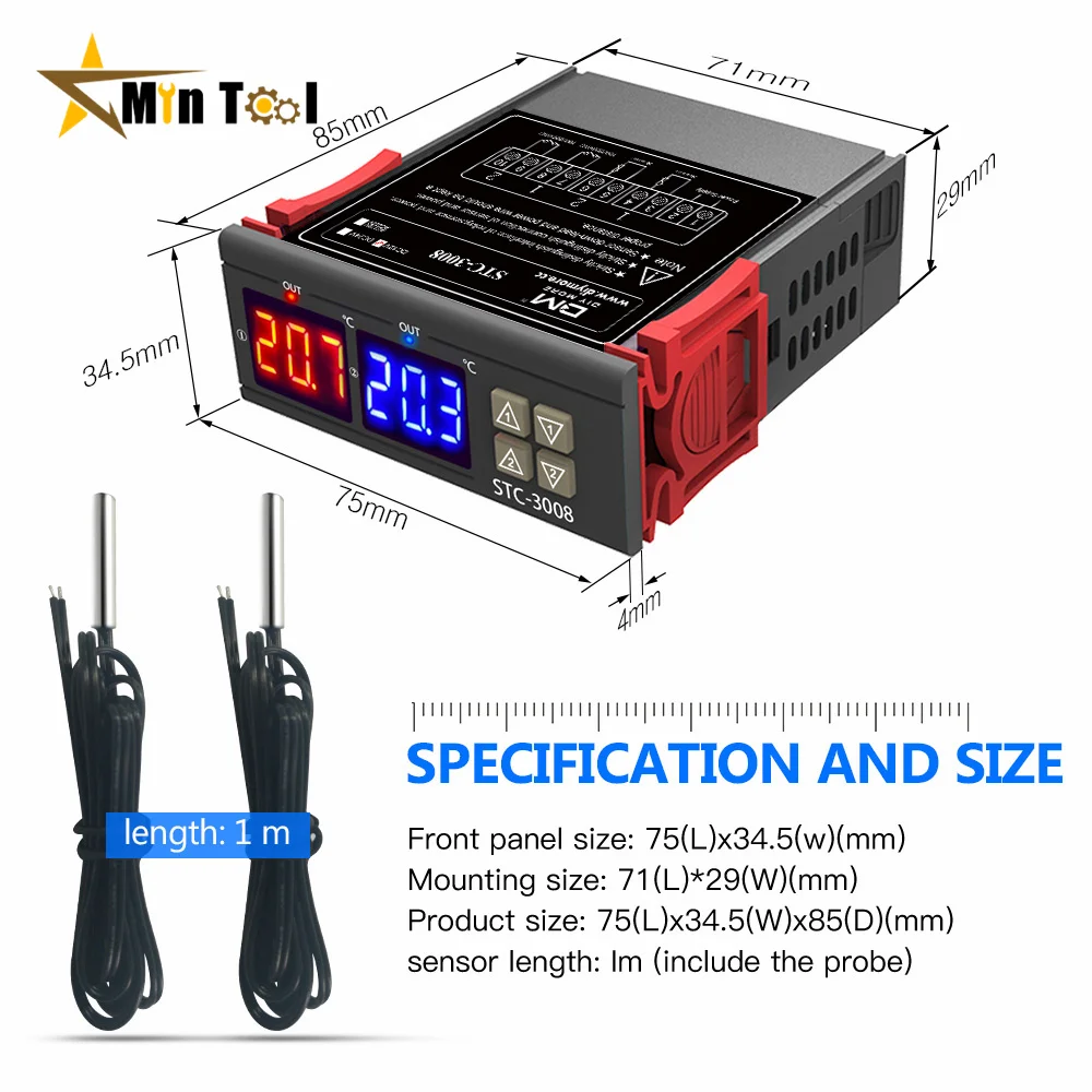 STC-3008 Dual LED Digital Temperature Controller Thermostat Thermoregulator Incubator 12V 24V 110V 220V for Industrial Tool