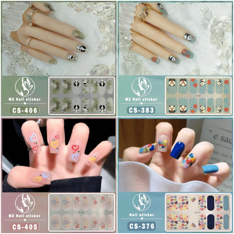 

MEBIS Nail Stickers No Baking Nail Art Sticker Guofeng Panda Waterproof Nail Sticker Sticker Solid Color Scallion Powder Jumping