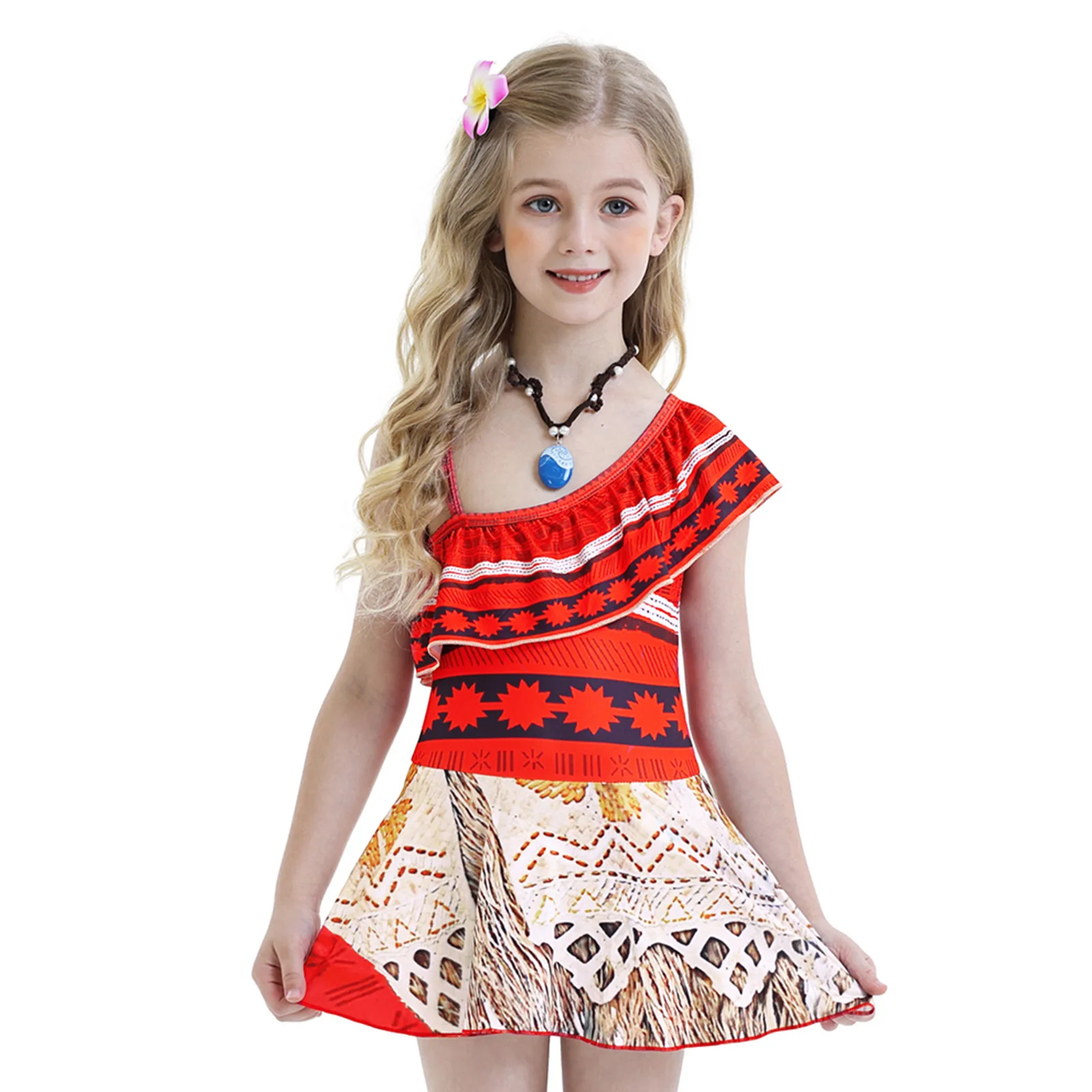 Costume de vacances Moana pour enfants, haut de film, jupe, collier, perruques trempées, robe cosplay de paupières, tenue de fête d'Halloween et de carnaval pour filles