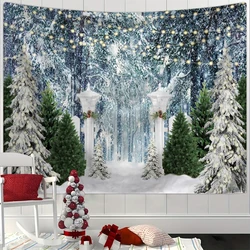 1pc Christmas tapestry, Christmas tree fireplace snow background cloth, Christmas party photography background wall cloth