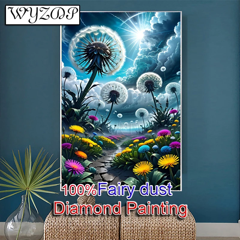 

Dandelion 100% Fairy Dust Diamond Painting Kit Flower Full Diamond Embroidery Cross Stitch AB Diamond Art Crystal Home Decor