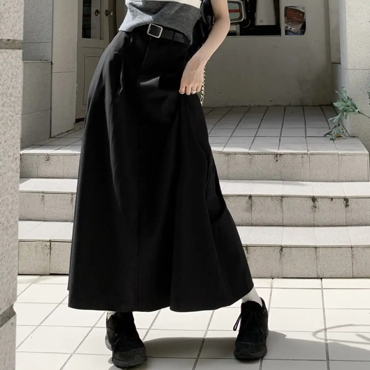 Korean Chic Summer Black Retro Style High-Waisted A-Line Skirt Pear-Shaped Figure Slimming Look Crotch-Covering Umbrella Skirt for Women