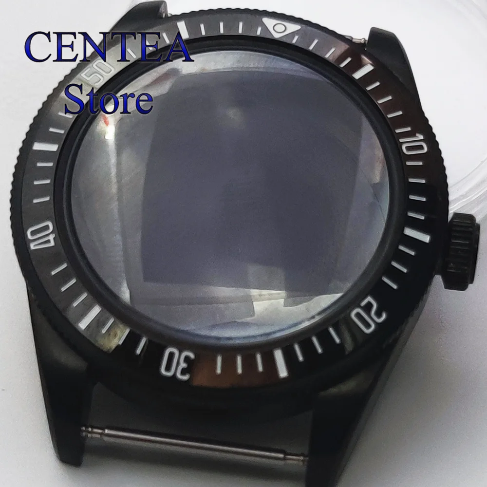 RICHUS 39mm Black Stainless Steel Watch Case Sterile Domed Sapphire Glass Solid Cover fit NH35 NH34 NH36 ETA2824 PT5000 Movement