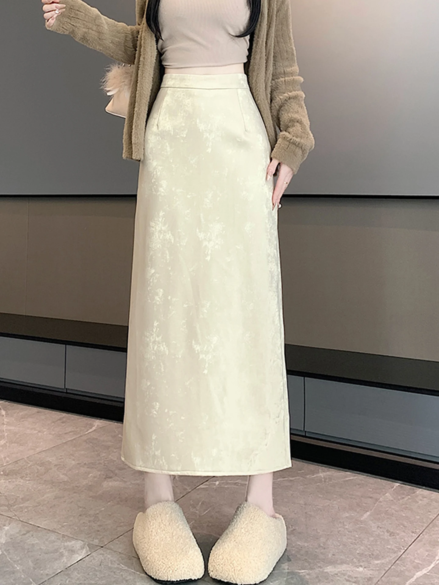 

New Chinese Sle A-Line Skirt Women's PU Leather Straight Cut Slimming Skirts Spring 2026 High Waist Zipper Ba