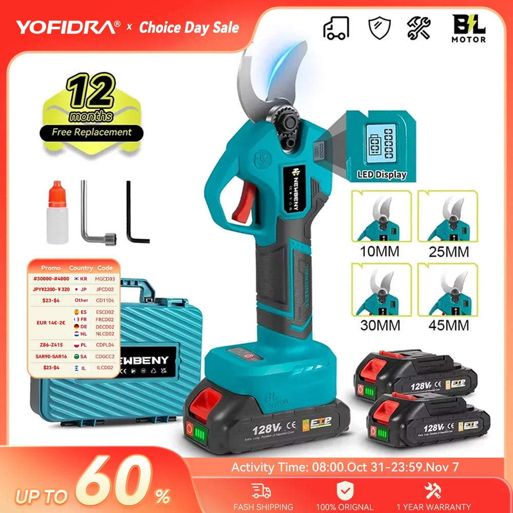 NEWBENY-tijeras de podar eléctricas sin escobillas, 30mm, 4 engranajes, inalámbricas, para jardín, árboles frutales, bonsái, herramienta de embellecer para Pin de batería Makita