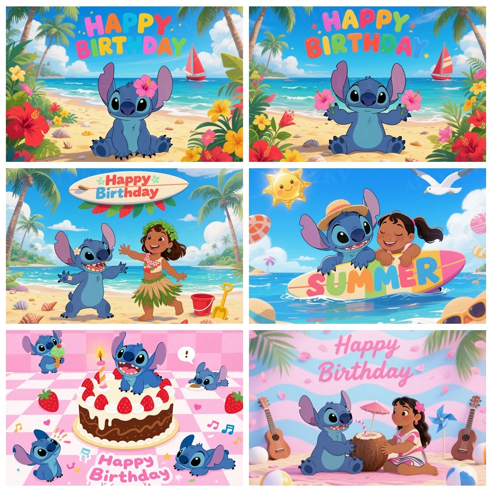 

Disney Lilo Stitch Photography Kid Children's Birthday Party Backdrop Baby Shower Hula Dance Party Decoration Wall Props Banner