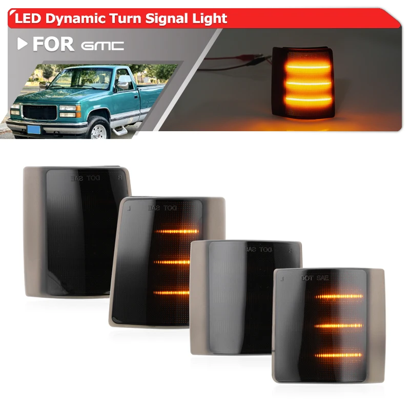 Smoked Front LED Sequential Side Corner Turn Signal Reflector Lights For GMC Yukon Suburban C1500 C2500 K1500 K2500 C3500 K3500