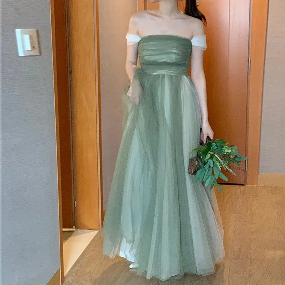 Bowith ง่ายที่ถอดออกได้ปิดไหล่แขนชุดราตรีเกาหลีถ่ายภาพ Silky Organza งานแต่งงานชุดประสิทธิภาพชุด