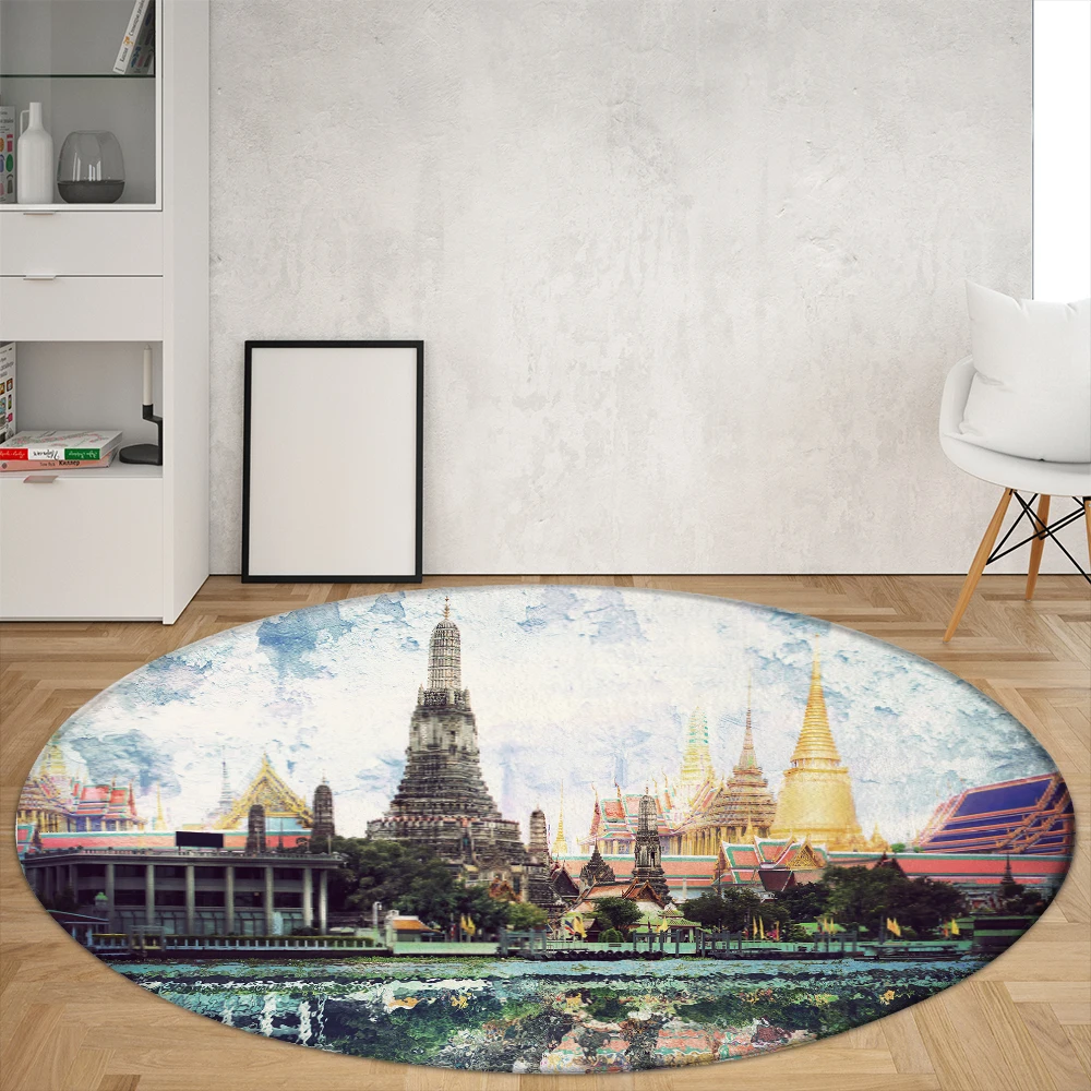 

Classical Architecture Round Rugs Sofa Carpet Home Living Room Bedroom Bathroom Floor Mats Print Decorate Carpet