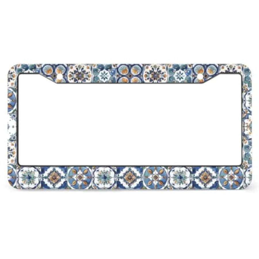 

Beautiful Tiles License Plate Frames for Women Men Car Plate Holder Cover Cute Funny Metal Tag Car Accessories Front Rear Plate