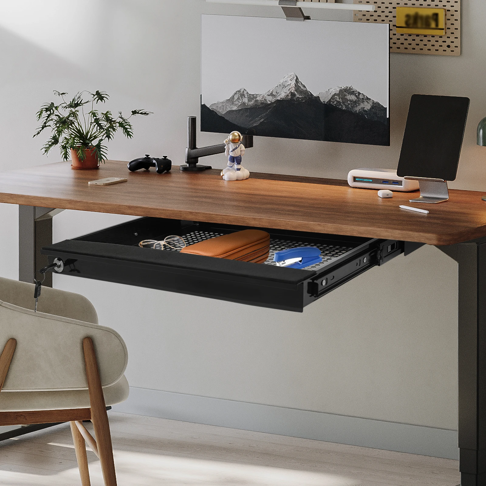 

Выдвижной органайзер для ящиков — крепление под столом, запираемый. Экономия места, подходит для стоячих/стандартных столов для офисов/домашней быстрой установки