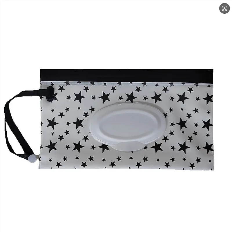 Baby Stroller Clutch and Clean Wipes Carrying Case Portable Wet Wipes Bag Cosmetic Pouch Easy-carry Snap-strap Wipes Container