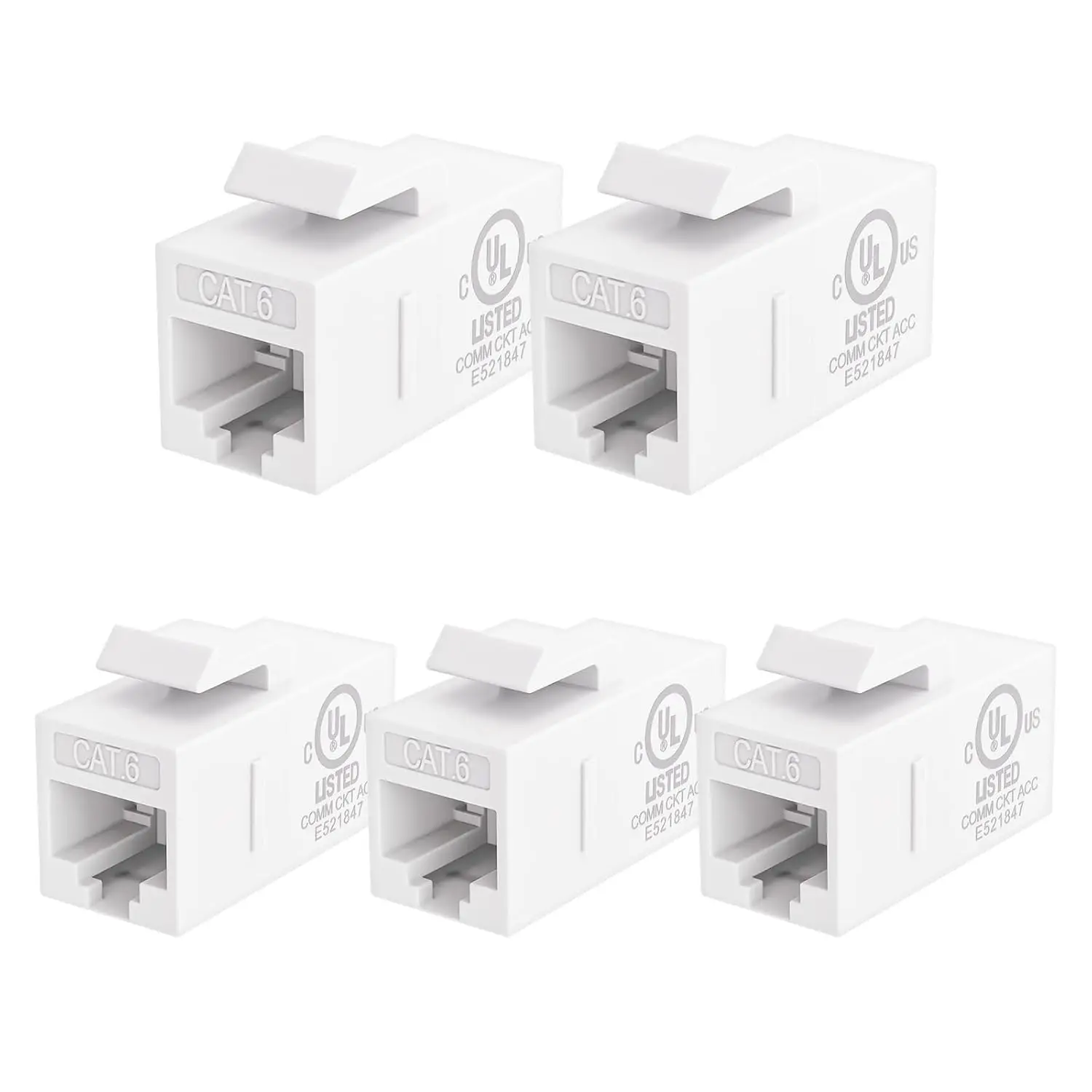 ul認定-cat6-rj45-キーストーンジャック-インラインカプラー-5個パック、メス-メス-イーサネットケーブルエクステンダー-ホワイト