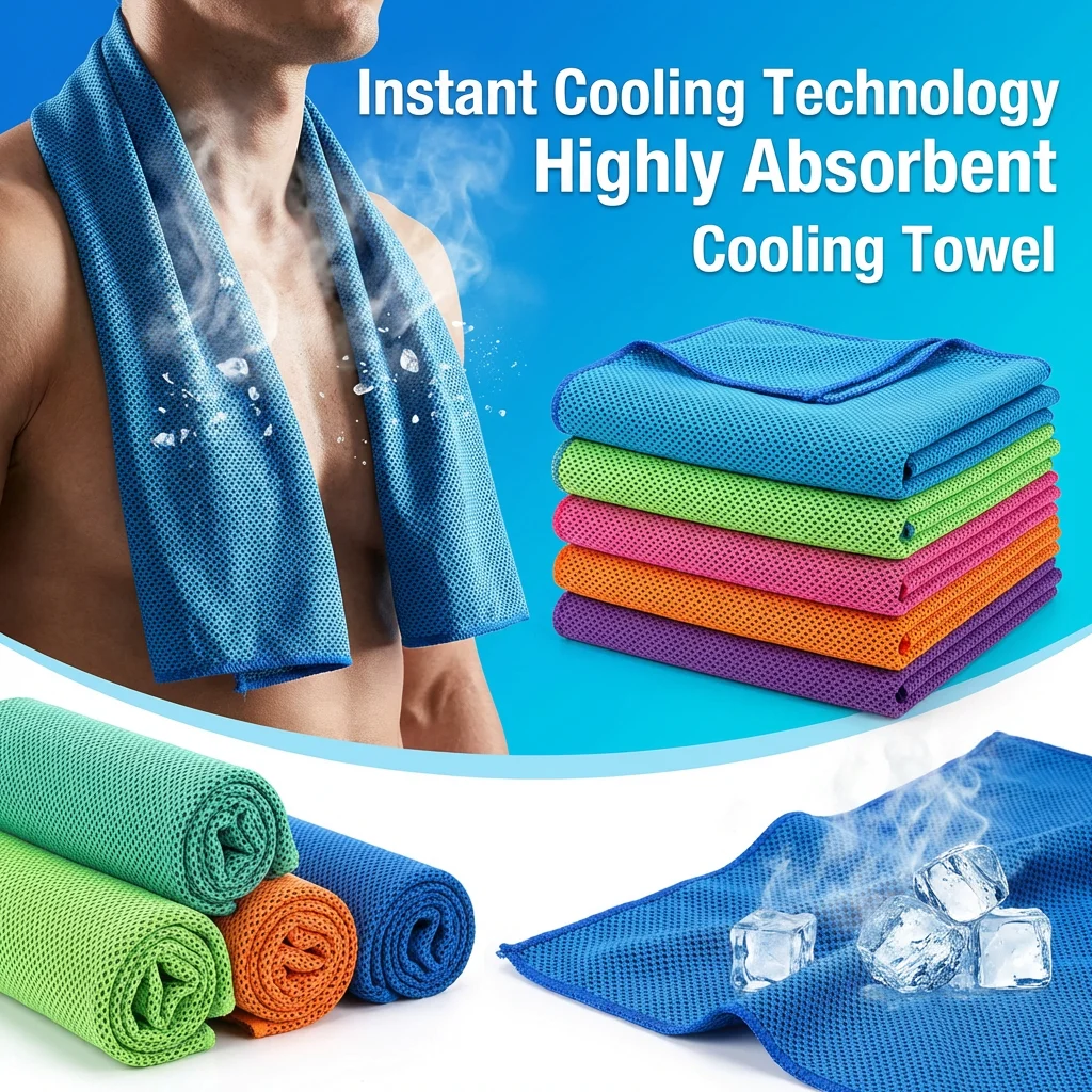1Pcs Cooling Towel with EVA Box, Instant Cool Mesh Fabric, Soft Breathable Quick-Dry for Gym Yoga Camping