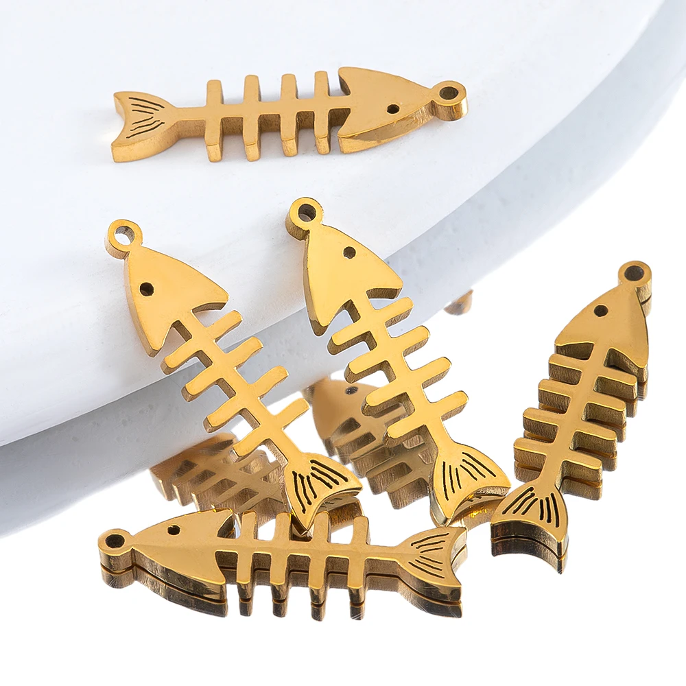 5 Stück Edelstahl niedliche Fischgräten-Anhänger für DIY Ohrring Halsketten Armband DIY Schmuckherstellung Zubehör