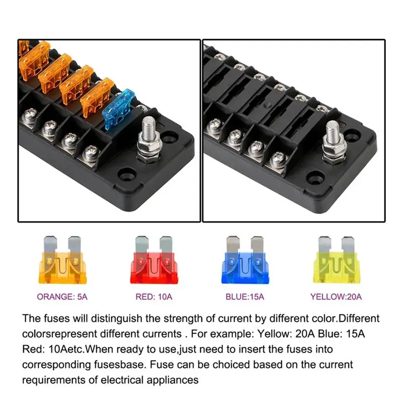 Multi-Purpose Fuse Box Holder Flame Retardant Blade Fuse Block With Cover Accessories For Car Marine Boat Truck Trailer