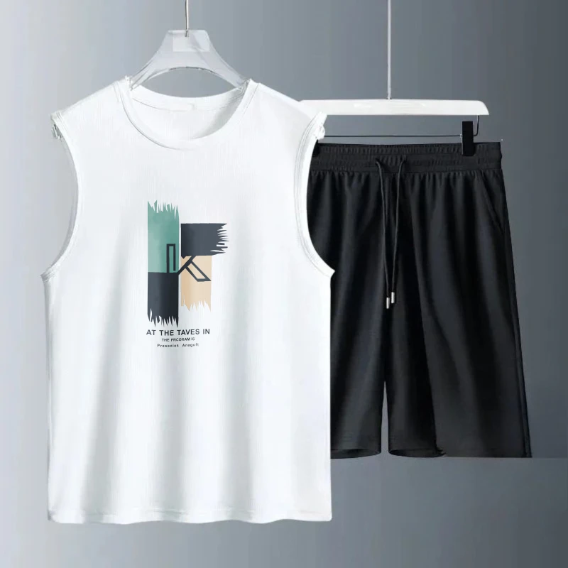 Men's Tank Top Sets 2026 Summer Quick drying seaside  running Tracksuit men beach 2 piece set oversize Breathable sports