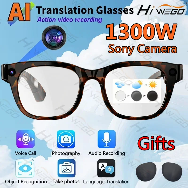 Hiwego 2026 New12K HD AI Smart Glasses With ChatGpt Touch 1300mp Camera Sport AI Sunglasses Music Player Bluetooth Calling Voice