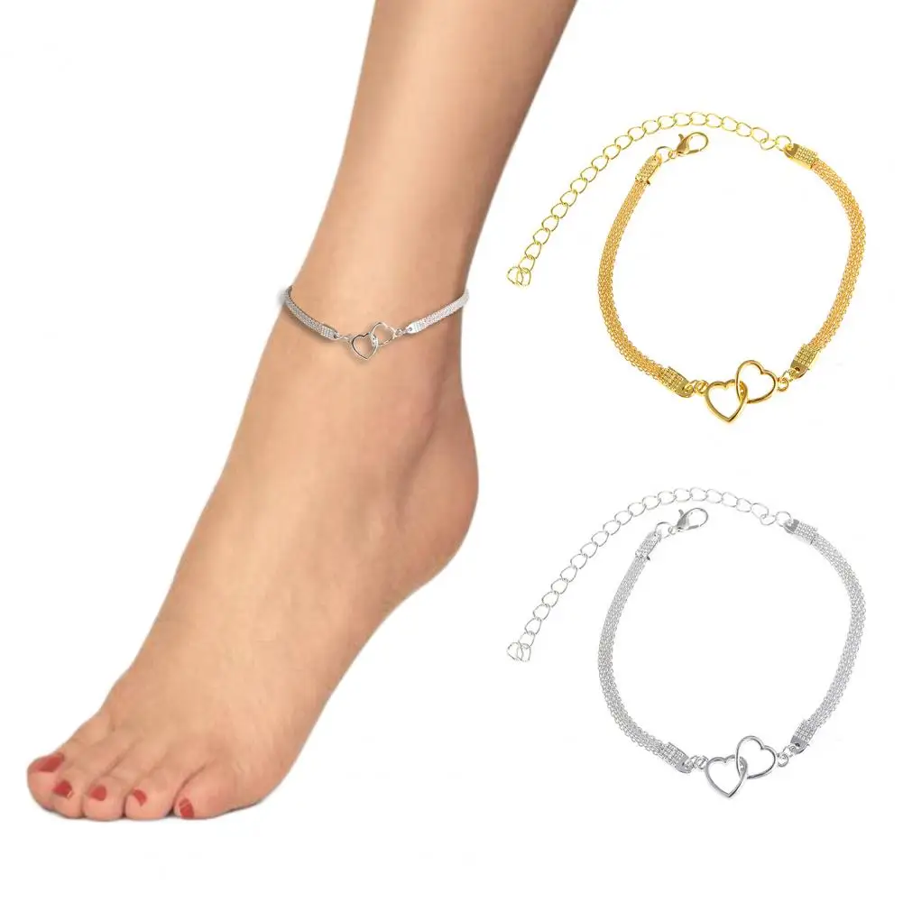 Liga tornozeleira coração charme feminino tornozeleira pulseira ajustável corrente de metal jóias presente elegante design leve para o estilo verão
