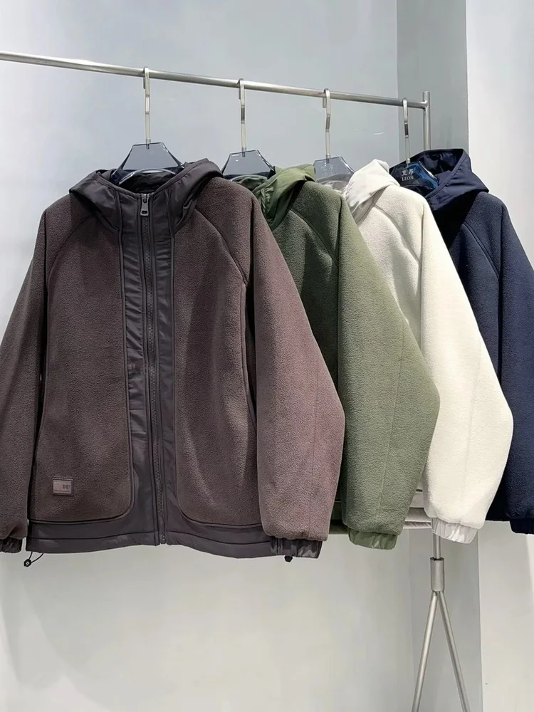 

Winter Thickened Fleece Zipper Splicing Soft Warm Fashionable Casual Hooded Cotton Jacket Men's Clothing Outerwear Coat