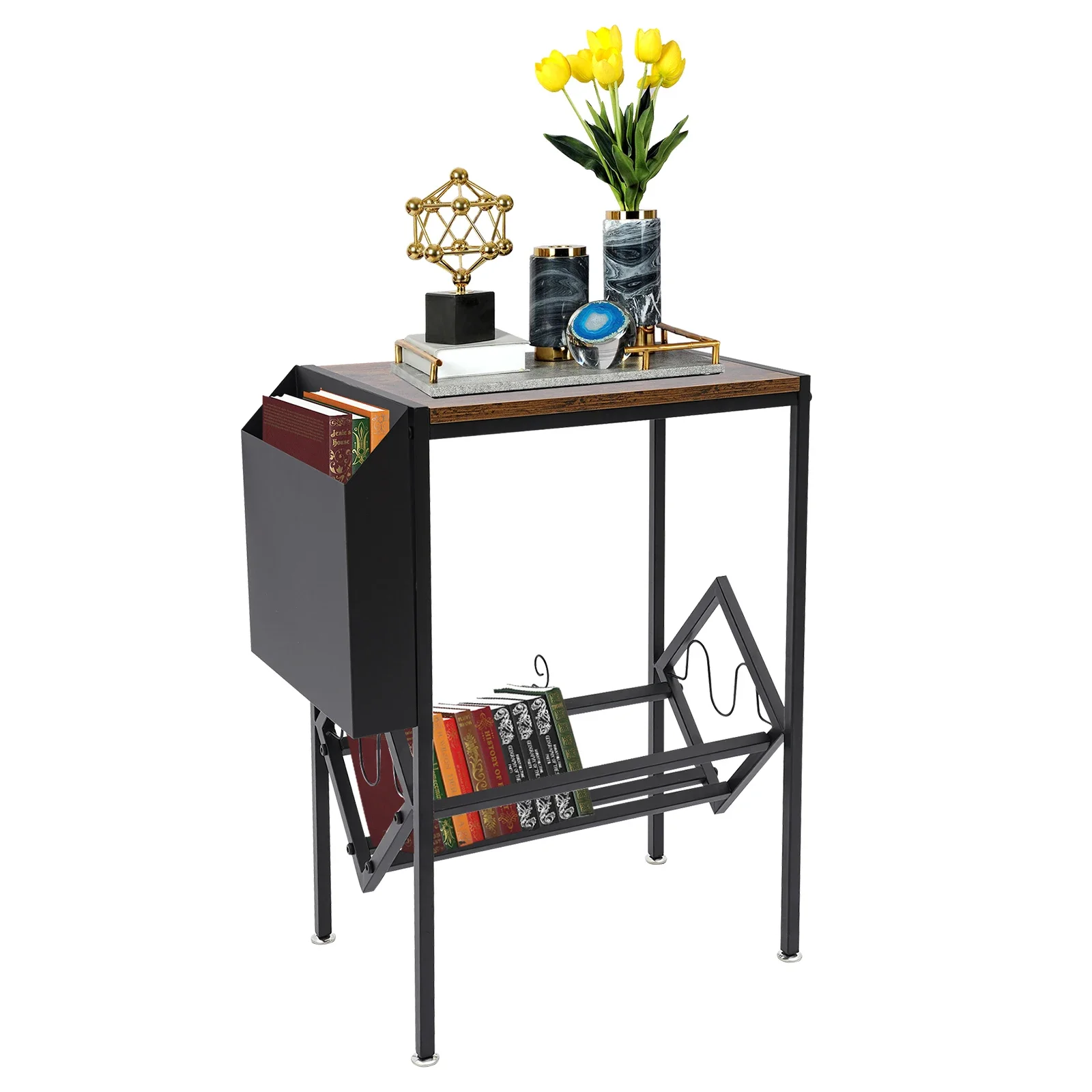 2 Tiers Large Record Storage Rack Floor Mount Adjustable Feet with High Load-bearing Capacity