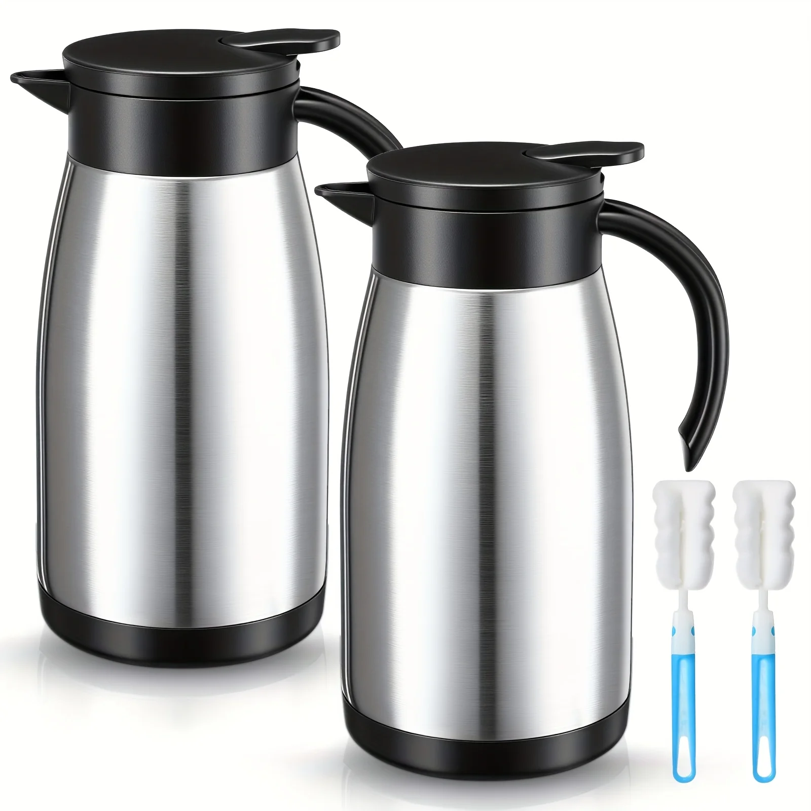 

Set of 2 Insulated Coffee Carafes Made of Stainless Steel, Designed for Hot Liquids. These Vacuum Thermal Pots Serve As Creamers