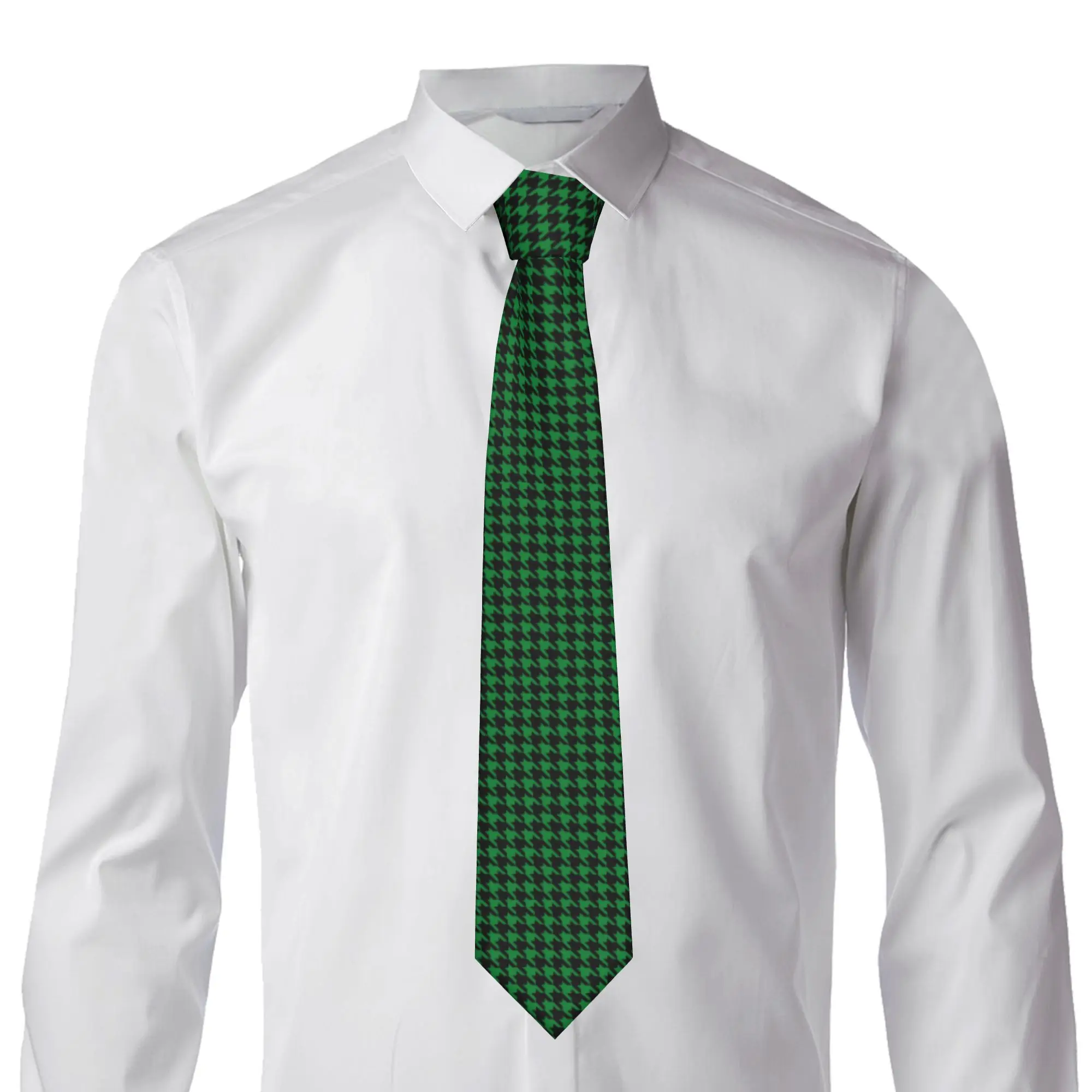 Classic Green And Black Houndstooth Pattern Neck Tie Mens Personalized Silk Geometric Dogstooth Neckties for Party Cravat
