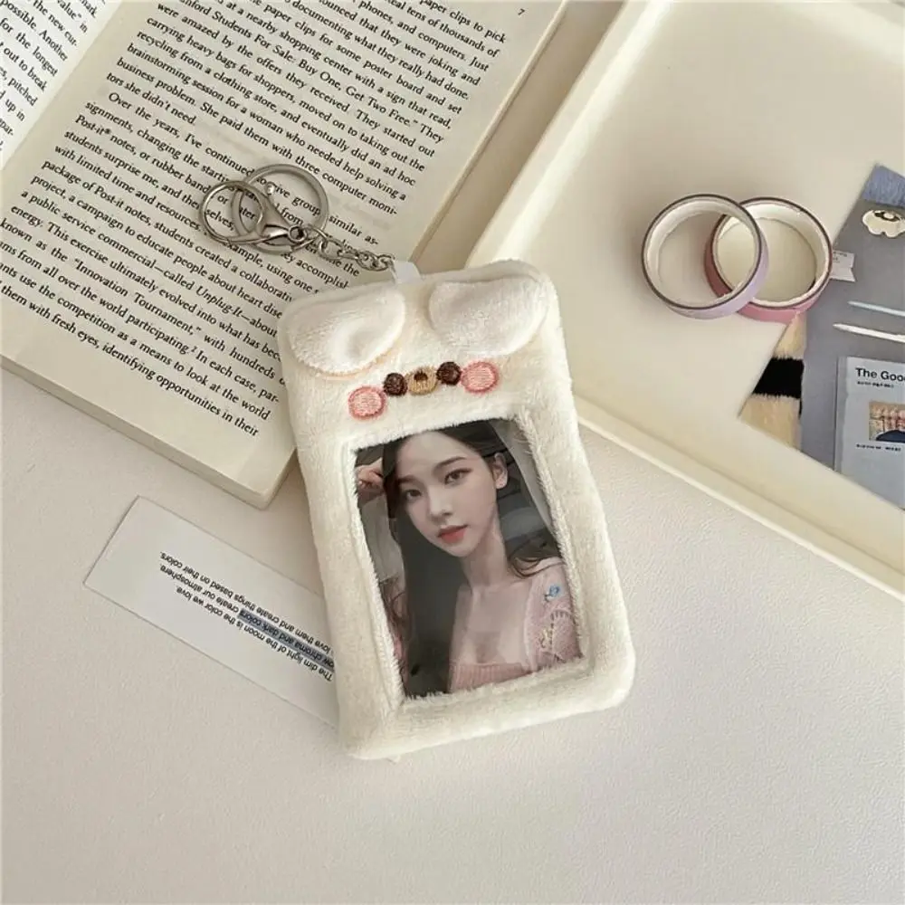 New Kawaii Card Protector Kpop Cat Plush Photocard Holder Rabbit Stationery Idol Photo Holder Student
