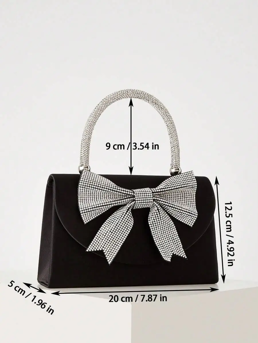

Rhinestone Bow Clutch Bag For Women Black Evening Handbag Party Accessory