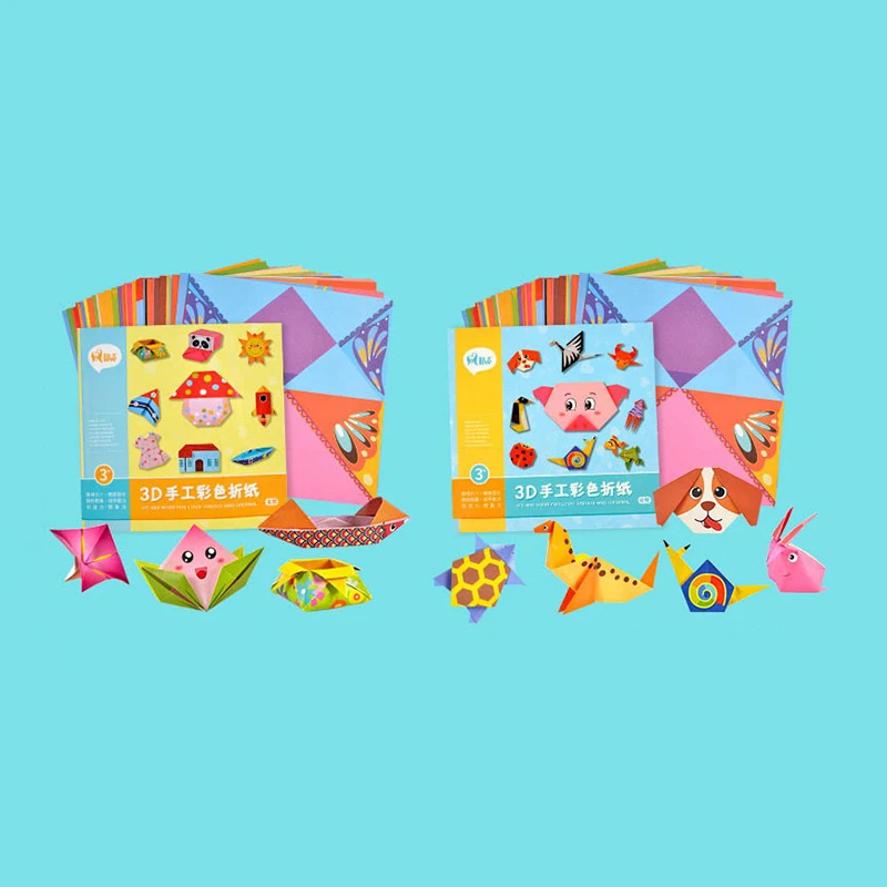 54Sheets Children Origami Book Cute Animals Pattern 3D Puzzle DIY Handmade 3D Origami Guide English Books