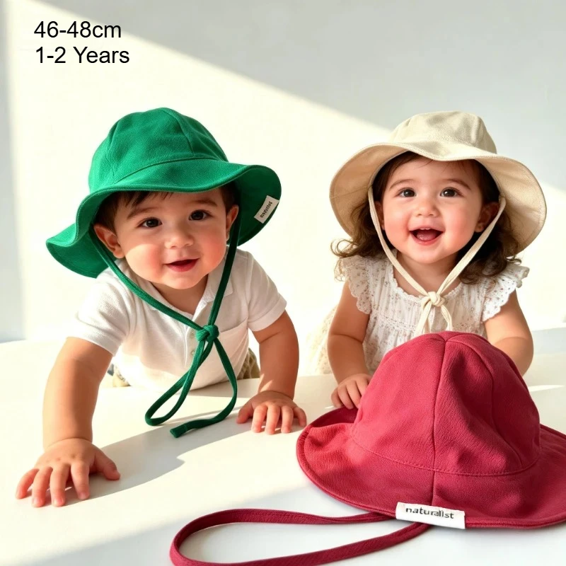 

Toddler Sun Hat 46-48cm Spring Summer Baby Girl Fisherman Hat New Kids Adjustable Wide Brim Boys Cap Kids Sun Protection Caps