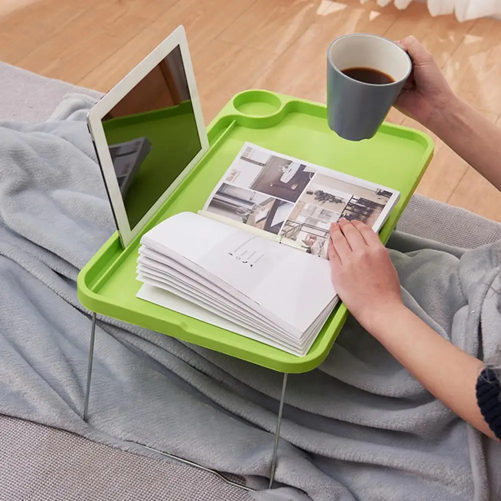 Portable Breakfast Tray Portable Folding Laptop Table with Cup Holder Non-slip Legs Strong Load-bearing for Student Dormitory