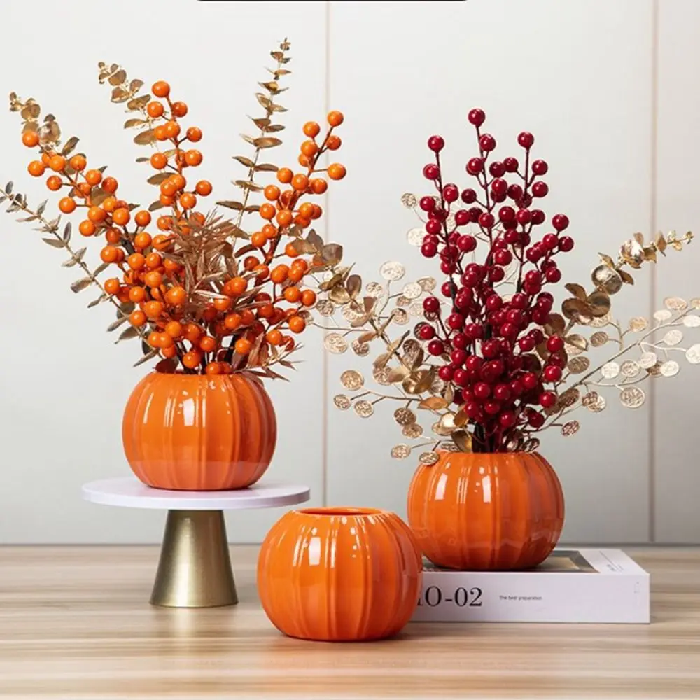 

Pumpkin Vase Plastic Orange Flower Arrangement Vase Sundries Organizer Living Room Tabletop Ornaments Home Garden Decoration