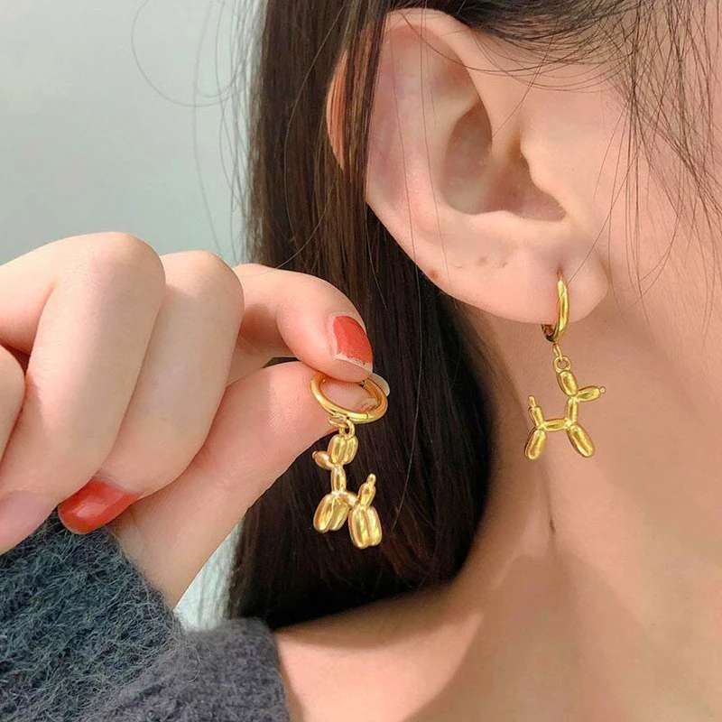 Popular Balloon Dog Pendant Dangle Earrings For Women Metal Style Cute Canimal Hoop Earring Fashion Jewelry Wedding Party Gifts