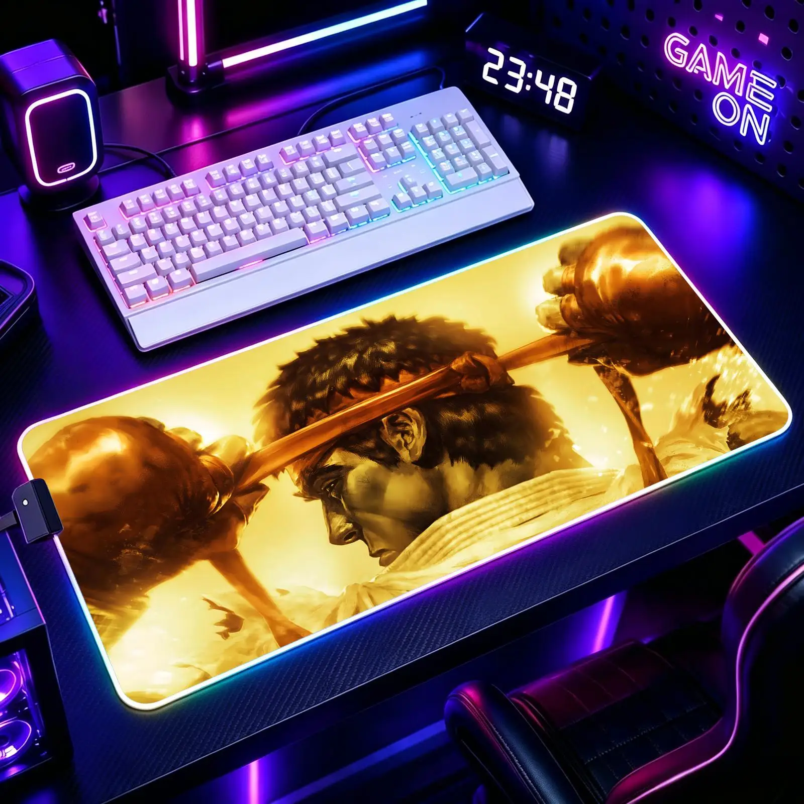 Street Fighter Mouse Pad RGB Color Changing Gaming Mouse Pad, Stitched Edges, XXL Large Keyboard Desk Mat