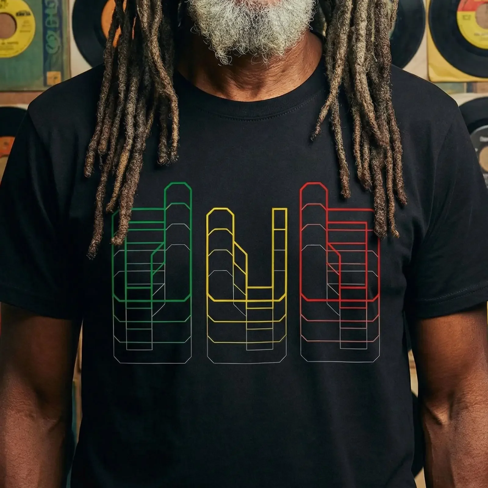 Reggae Dub T Shirt Geometric Rasta Line Art Underground Sound System Bass Music DJ Selector  vintage Washed Unisex
