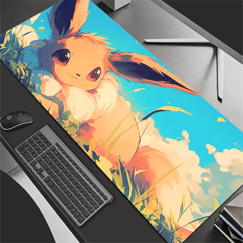 Tappetino per mouse da gioco Tappetino per mouse per computer di grandi dimensioni con chiusura in gomma naturale Stampa HD con bordo Gaming P-Pokemons Tappetino per mouse Eevee XXL