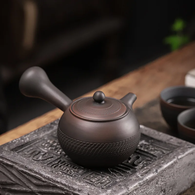 Qingxi Purple Pottery Luochuan Side Pot Hand Jump Knife Teapot Purple Pottery Frosted Kung Fu Tea Set Zen Single Pot