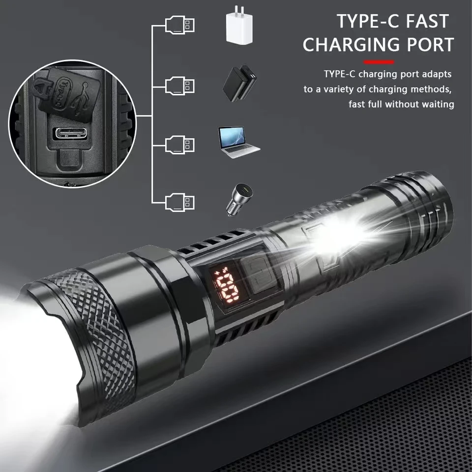 Very Strong Flashlight Long Range Very Powerful Portable Rechargeable Led Lamp Lanterna Flashlights High Power Ultra Torch Light