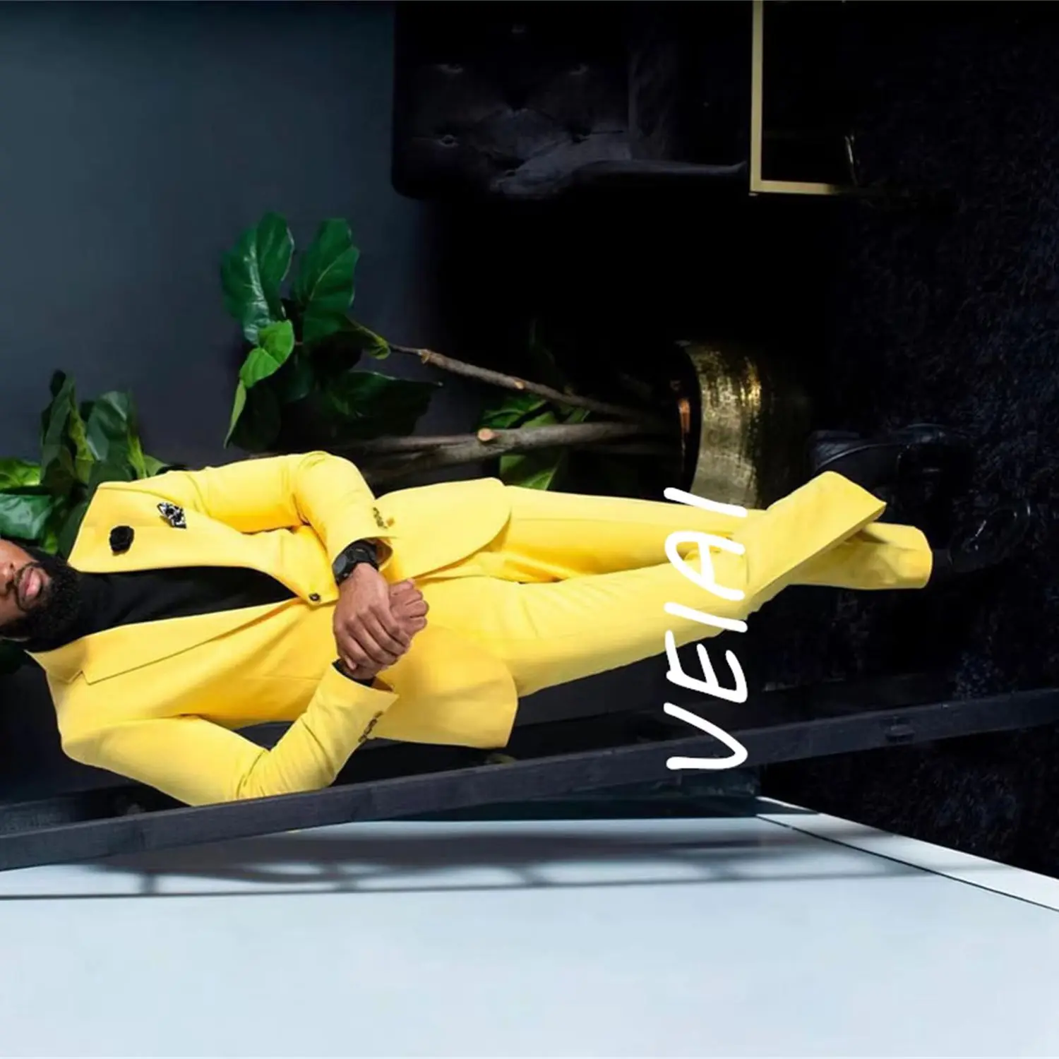 

Мужские желтые костюмы по индивидуальному заказу, приталенные однобортные свадебные костюмы для торжественных вечеринок, комплект из 2 предметов Trajes De Boda Para Hombre Completos