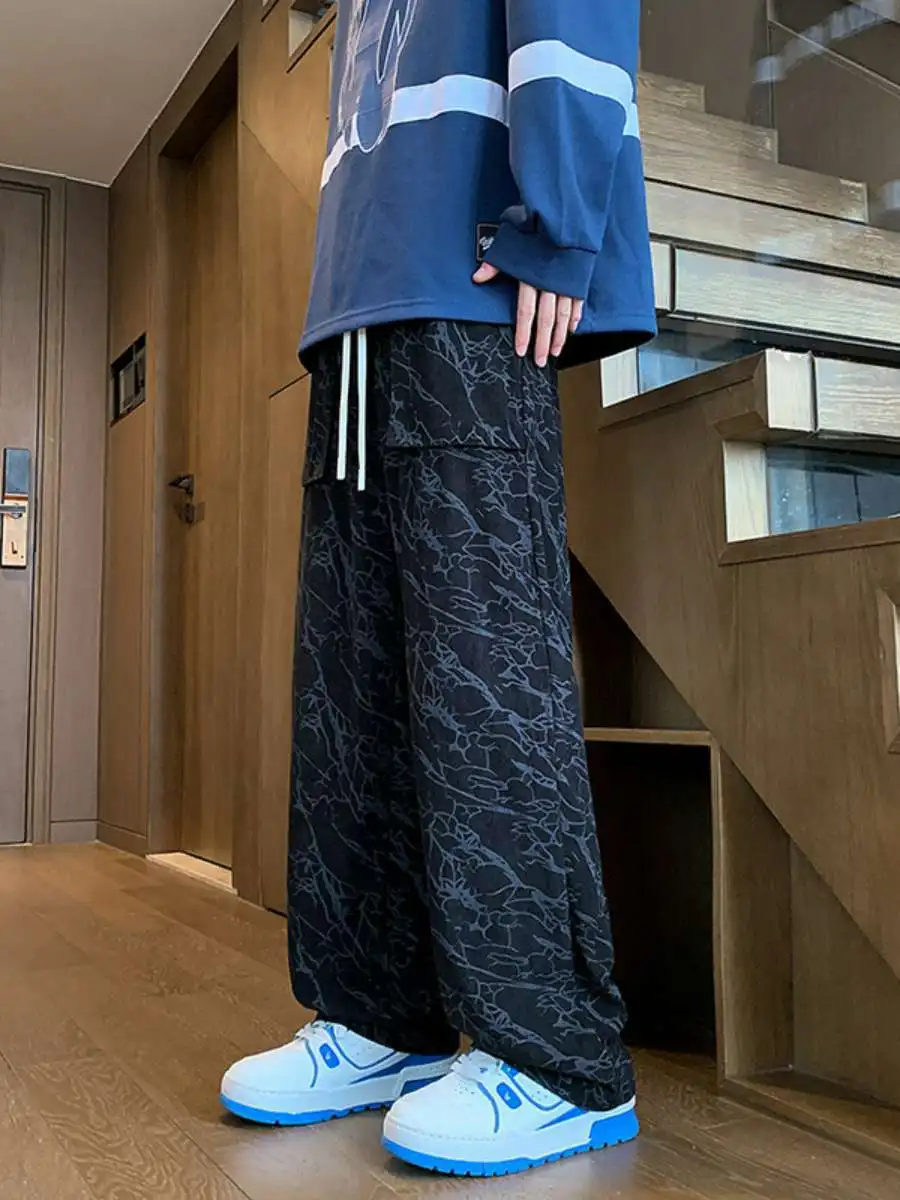 

Autumn Winter Men's Loose Straight Corduroy Casual Pants High Waist Long Tied Dyeing Faionable Wide Leg Pants Casual Trousers