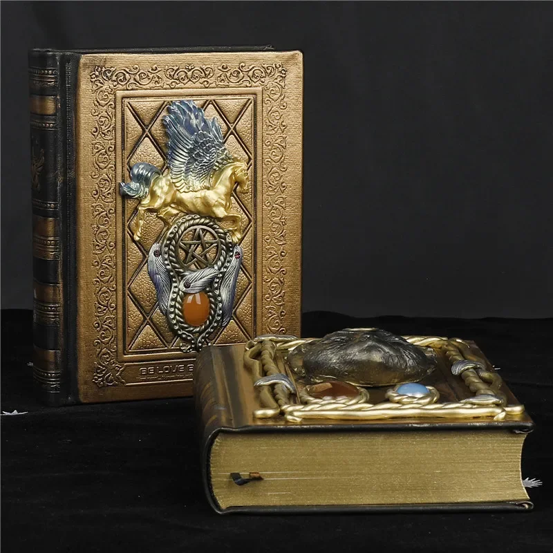 

Decorative Book Notebook Pegasus Pentagram Pattern Black Cat Head Inlaid with Natural Crystal Stone Creative