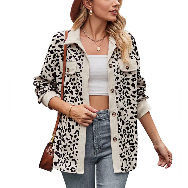 2023 Autumn Fashion Leopard Print Contrast Polo Button Shirt Long Sleeve Temperament Commuter Women's Unique Cardigan